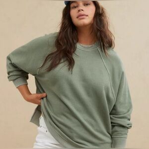 Aerie Beach Party Crew Sweatshirt Small Olive Fun